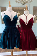 Vestido de fiesta de terciopelo con escote en V y corte en A