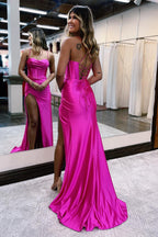 Spaghetti Straps Satin Mermaid Prom Dress with Slit