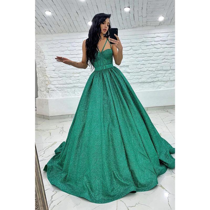 Vestido de fiesta brillante con tirantes finos y bolsillos para mujer 