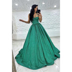 Vestido de fiesta brillante con tirantes finos y bolsillos para mujer 
