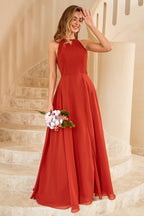 Robe de demoiselle d'honneur longue en mousseline avec fente