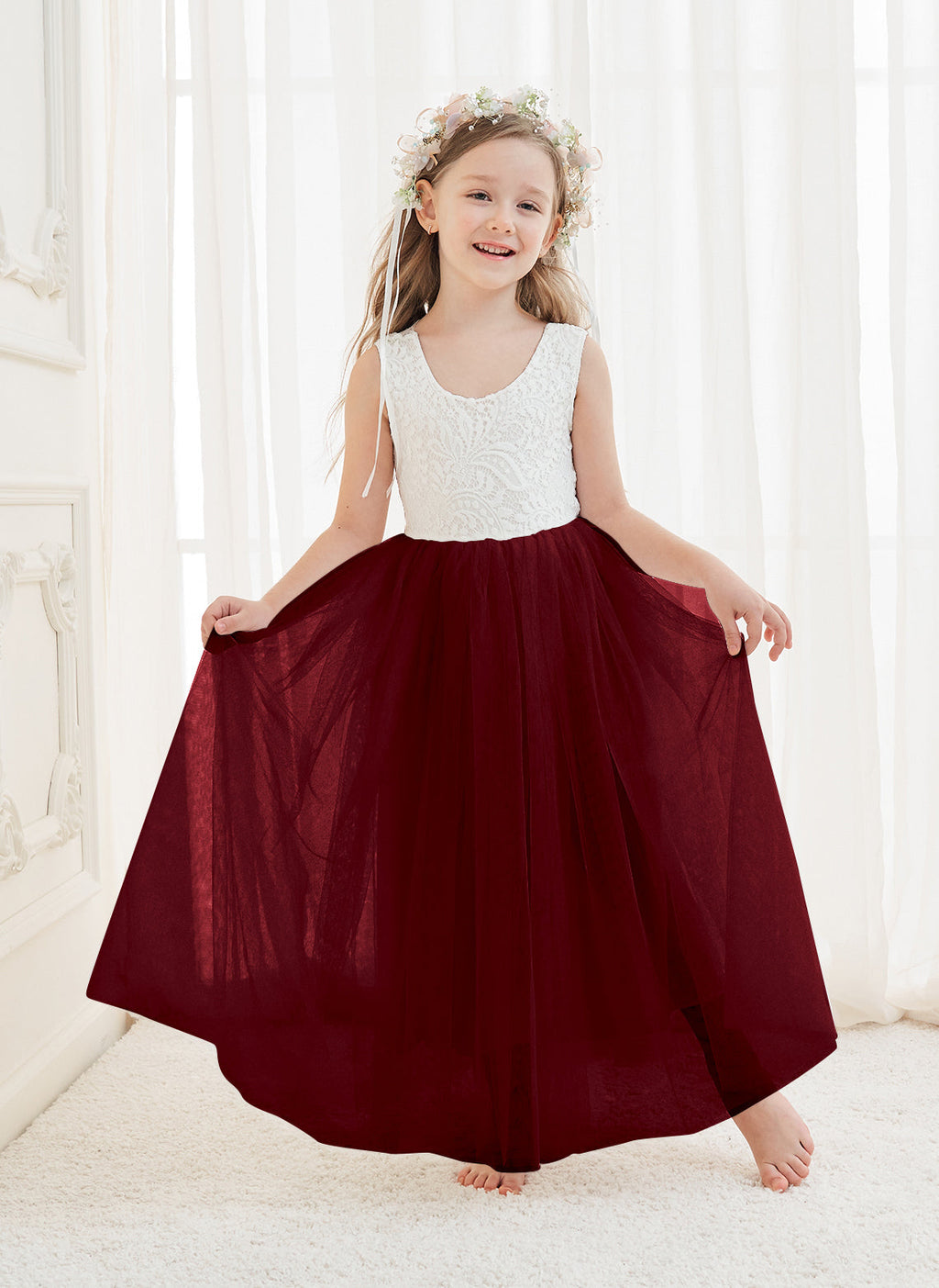 Vestido de niña de las flores de tul y encaje encantado 