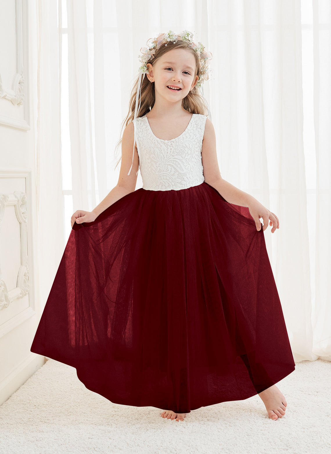 Vestido de niña de las flores de tul y encaje encantado 