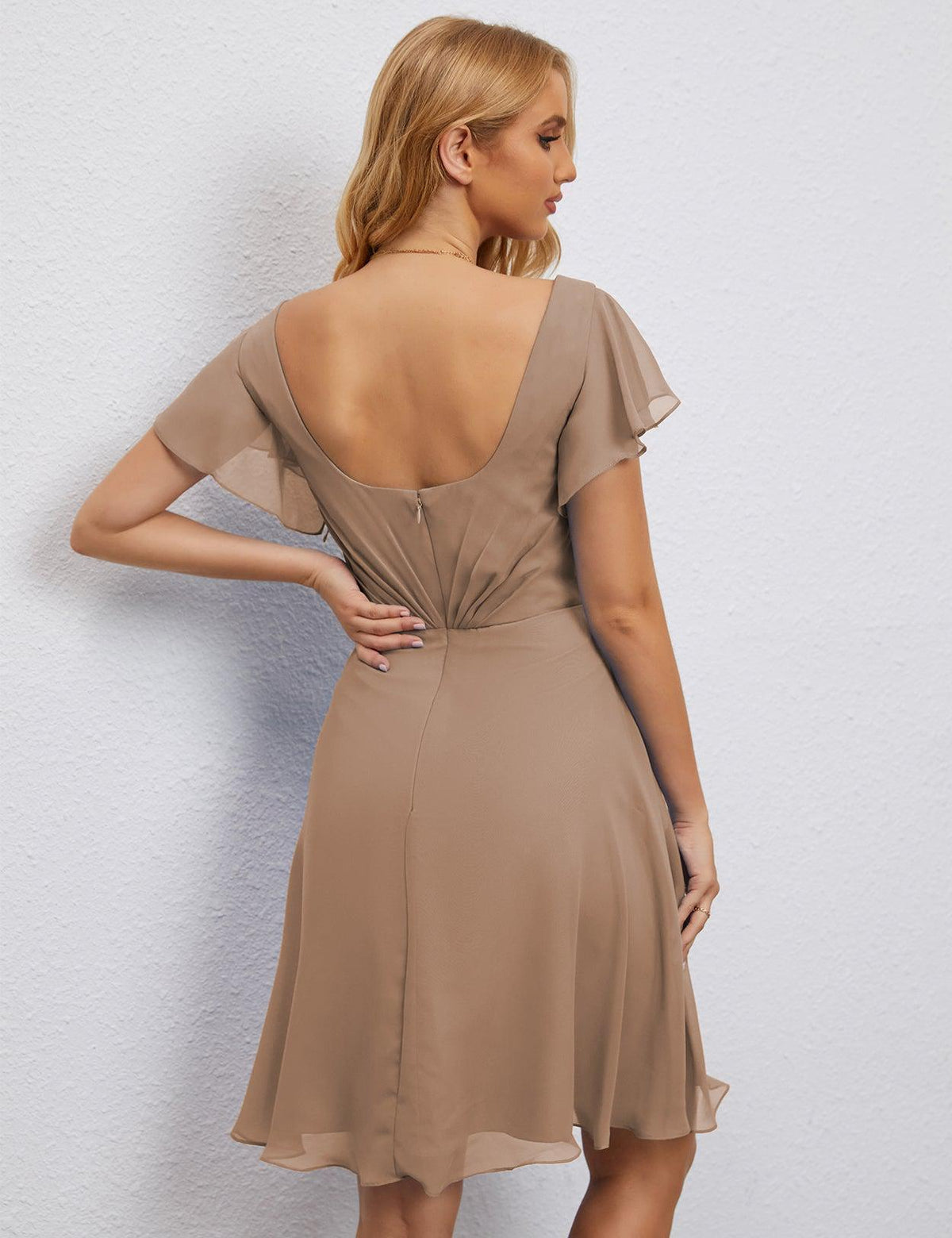 Robe de soirée dos nu, robe de bal formelle, longueur genou, manches courtes, robe de cocktail 28077 