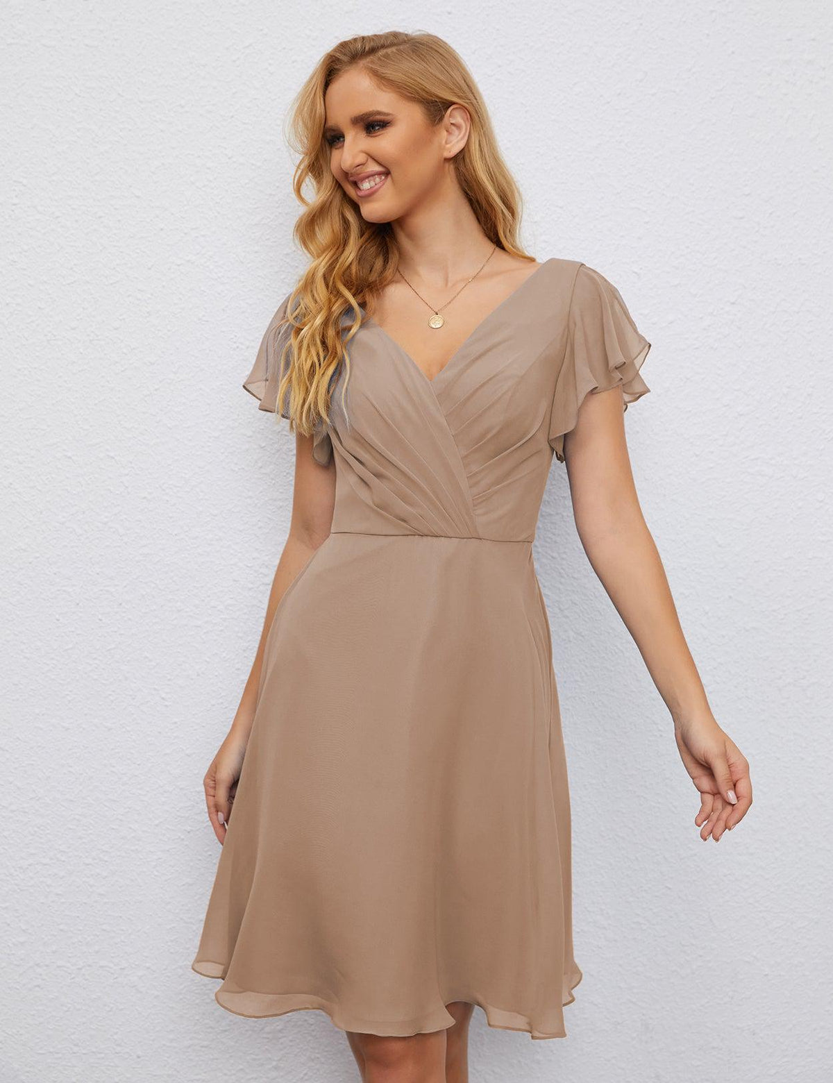 Robe de soirée dos nu, robe de bal formelle, longueur genou, manches courtes, robe de cocktail 28077 