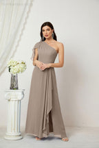 Baoleely  Chiffon Ruffled One Shoulder Long Bridesmaid Dresses A-line Formal Evening Gown Side Split 2809