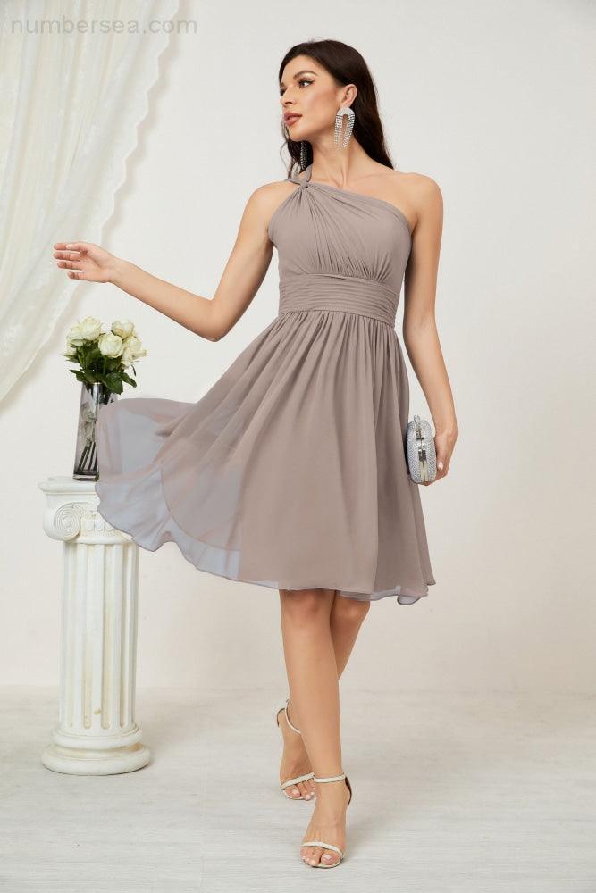 Vestido corto de gasa con un solo hombro para dama de honor de mujer Baoleely, ideal para fiestas y eventos formales como el baile de bienvenida (modelo 2804).