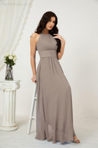 Baoleely Formal Party Gown Dress Chiffon Halter Long Sleeveless Bridesmaid Dresses 2802