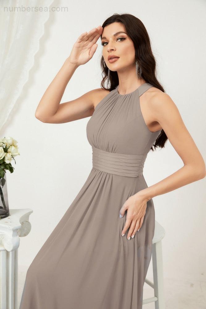 Robe de soirée formelle Baoleely en mousseline de soie, col licou, longue, sans manches, robe de demoiselle d'honneur 2802 