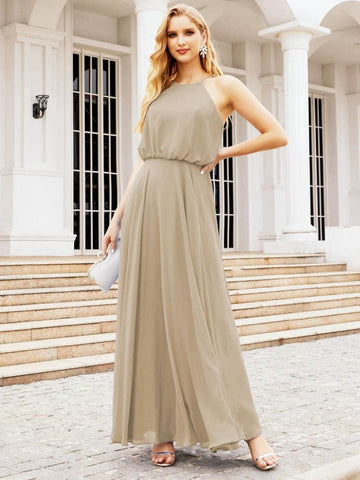 Vestido largo de dama de honor Baoleely con cuello halter, corte A, estilo formal, para jóvenes, modelo 28029