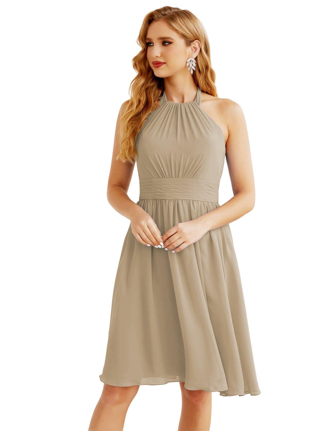 Baoleely - Vestido de dama de honor de gasa con cuello halter, corto, sin mangas, formal, para fiesta, espalda descubierta, 28023 