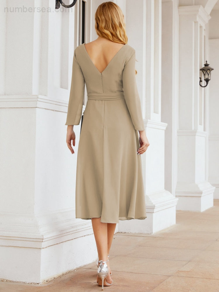 Robe de demoiselle d'honneur dos nu en V avec ceinture à la taille - Mère de la mariée - Invitée au mariage SY28031