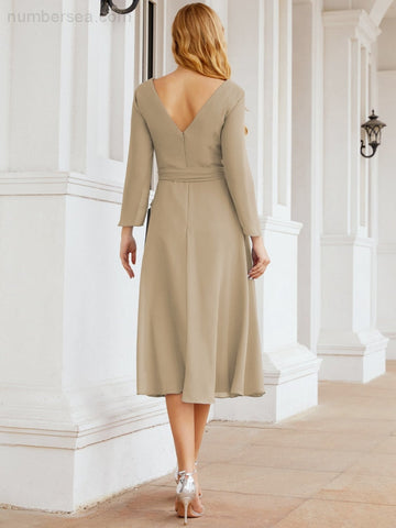 Vestido de dama de honor con espalda en V y cinturón, para la madre de la novia o invitada a la boda SY28031