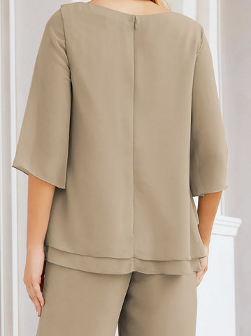 Elegante conjunto de pantalón y bata plateada de dos piezas para la madre de la novia, talla grande, con volantes, Sunderly Elegant SY28064