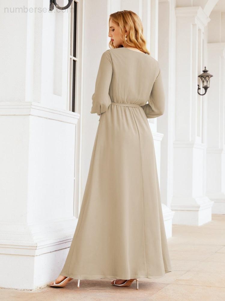 Vestido de dama de honor de gasa para mujer Sunderly, corte en A, manga larga, vestido de noche formal para invitada de boda SY28032 