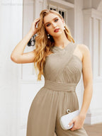 Baoleely Crisscross Neck Jumpsuit Formal Evening Dress Long Bridesmaid Dresses Bell-bottomed Pants 28033
