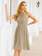 Robe de demoiselle d'honneur courte en mousseline de soie, dos nu, sans manches, robe de soirée formelle, dos nu, Baoleely 28023 