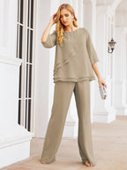 Baoleely Élégante robe mère de la mariée 2 pièces, grande taille, pantalon, volants, couches argentées, peignoir 28064