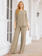 Baoleely Élégante robe mère de la mariée 2 pièces, grande taille, pantalon, volants, couches argentées, peignoir 28064