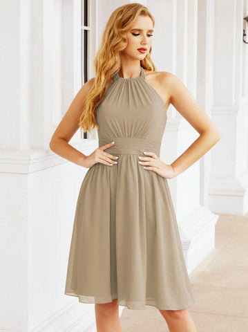 Robe de demoiselle d'honneur courte en mousseline de soie, dos nu, sans manches, robe de soirée formelle, dos nu, Baoleely 28023 