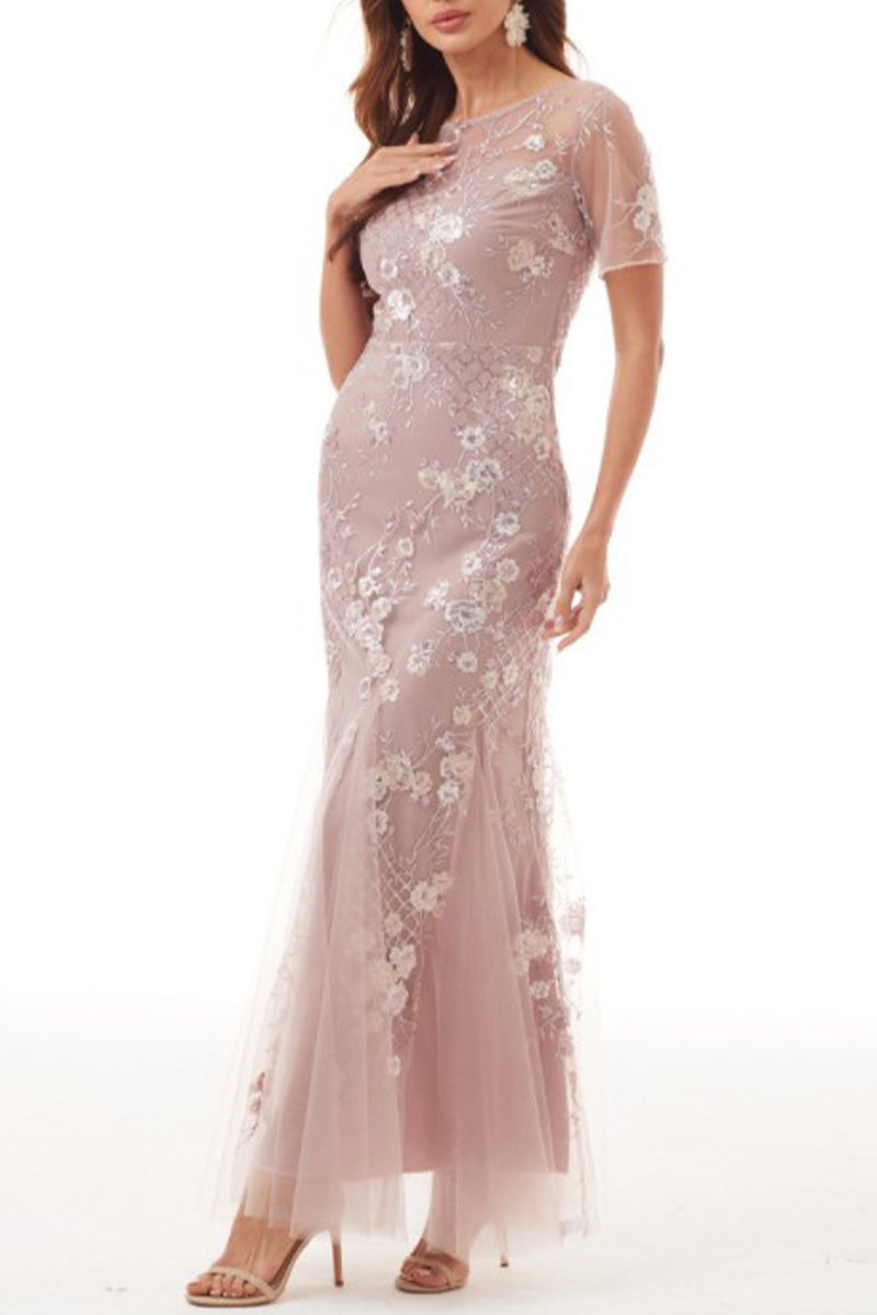 Vestidos de noche elegantes de celebridades, bordados sólidos, cuello redondo 