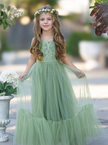 Vestido largo de tul y encaje estilo boho para niña de las flores 