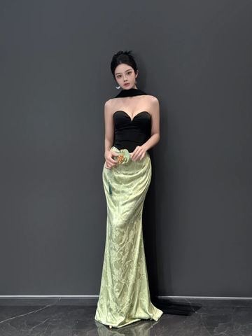 Vintage Strapless Satin Mermaid Prom Dress Long Evening Dress Y8593