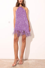robe midi sans manches à bretelles et pompons 