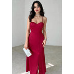 Vestido sexy y atractivo de fiesta de graduación con tirantes cruzados, sin mangas y aberturas.