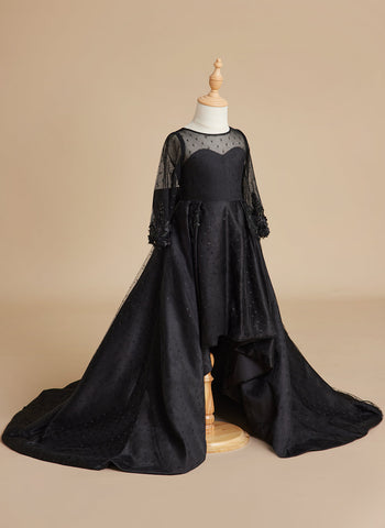 Vestido de gala/vestido negro de princesa con cola de barrido de satén 