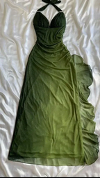Vestido largo de fiesta de noche de gasa con escote en V verde degradado y cuello halter sexy Y7484