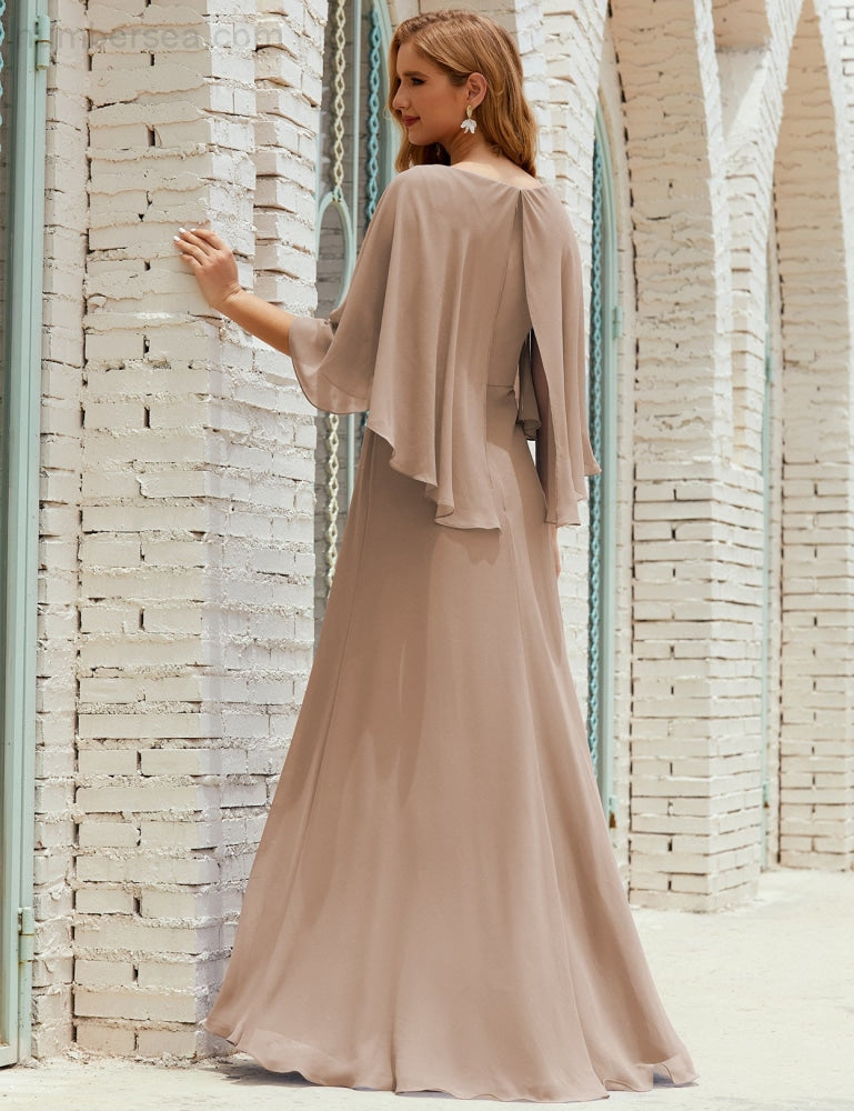 Vestido de dama de honor Sunderly para mujer, manga larga, cuello en V, de gasa, vestido formal de fiesta de boda SY28018