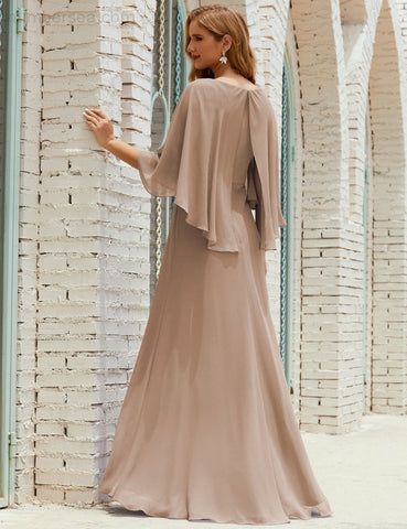 Vestido de dama de honor Sunderly para mujer, manga larga, cuello en V, de gasa, vestido formal de fiesta de boda SY28018