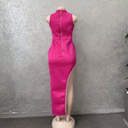 Robe bandage longue élégante à franges et fente brillante pour femme Y407