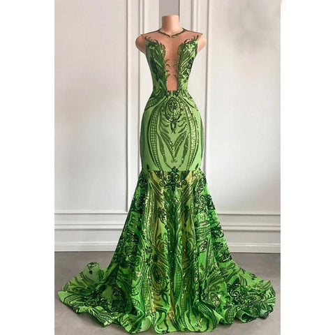 Vestido de fiesta de corte trompeta/sirena con escote en V profundo brillante, sin mangas, lentejuelas y volantes