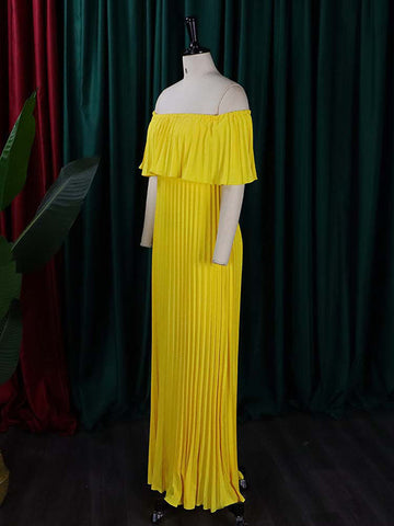 Vestidos de noche cruzados plisados ​​de color liso con hombros descubiertos 