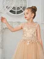Vestido de princesa/vestido de princesa con cola de tul y vestido de niña de las flores color champán 