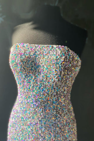 Sequins Strapless Long Prom Dress With Split Front