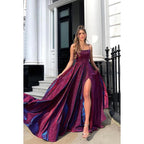 Baoleely A-Line Straps Sequined Split Sleeveless Prom Evening Formal Dress