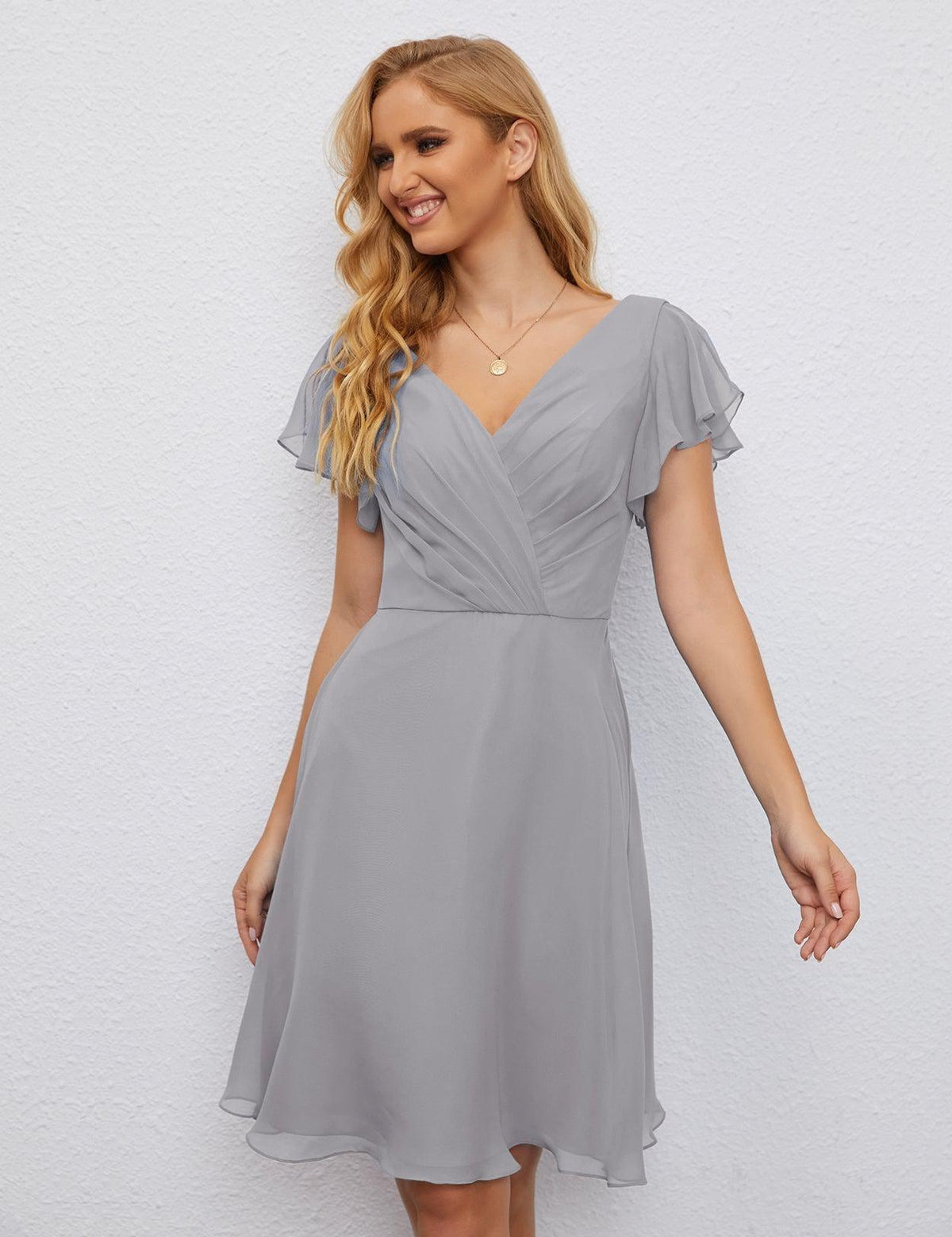 Robe de soirée dos nu, robe de bal formelle, longueur genou, manches courtes, robe de cocktail 28077 