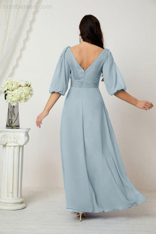 Baoleely  Formal Prom Gown Women V-Neck Chiffon Bridesmaid Dresses Long Bishop Sleeve Party Dress 2807