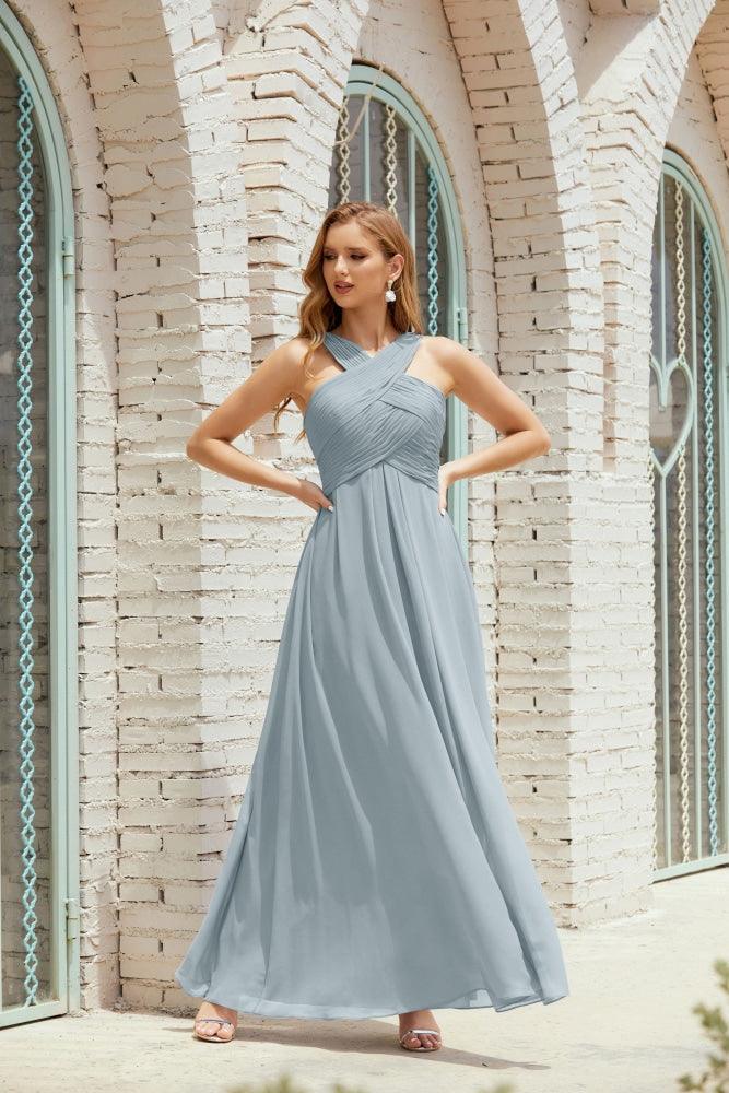 Vestidos de dama de honor con cuello halter, vestido formal de cóctel o de fiesta 28015 