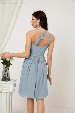Vestido corto de gasa con un solo hombro para dama de honor de mujer Baoleely, ideal para fiestas y eventos formales como el baile de bienvenida (modelo 2804).