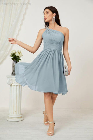 Vestido corto de gasa con un solo hombro para dama de honor de mujer Baoleely, ideal para fiestas y eventos formales como el baile de bienvenida (modelo 2804).