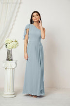 Baoleely  Chiffon Ruffled One Shoulder Long Bridesmaid Dresses A-line Formal Evening Gown Side Split 2809