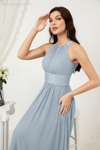 Baoleely Formal Party Gown Dress Chiffon Halter Long Sleeveless Bridesmaid Dresses 2802