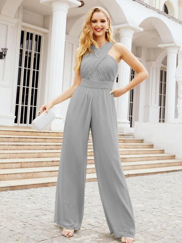 Mono con cuello cruzado Baoleely, vestido de noche formal, vestido largo de dama de honor, pantalón acampanado 28033