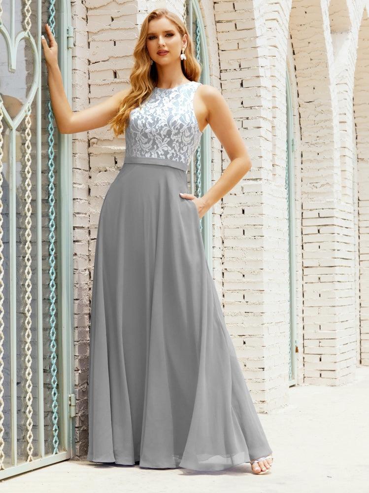 Robe de demoiselle d'honneur en dentelle, longueur au sol, avec poches, 28017 