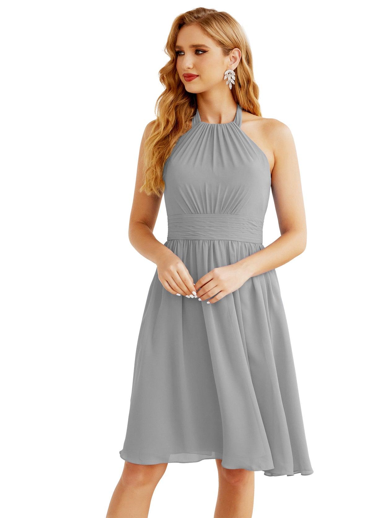 Baoleely - Vestido de dama de honor de gasa con cuello halter, corto, sin mangas, formal, para fiesta, espalda descubierta, 28023 