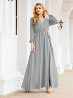 Vestido de dama de honor de gasa para mujer Sunderly, corte en A, manga larga, vestido de noche formal para invitada de boda SY28032 